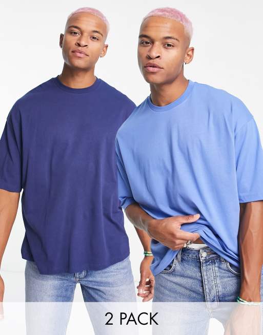 ASOS DESIGN – 2er-Pack Oversize-T-Shirts in Navy und Blau mit Rundhalsausschnitt