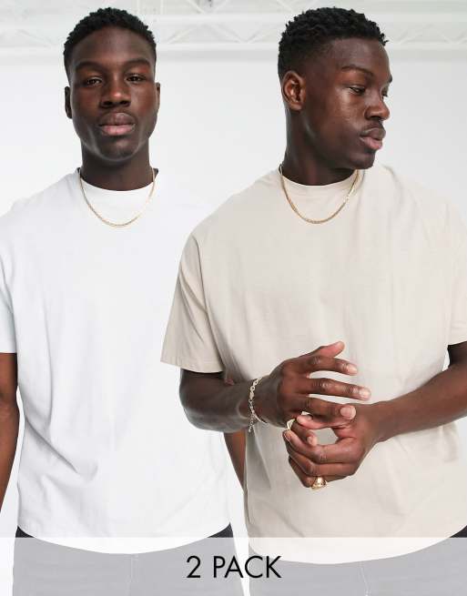 ASOS DESIGN – 2er-Pack Oversize-T-shirts in Weiß und Beige