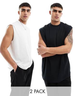 ASOS DESIGN – 2er-Pack Oversize-Tanktops in Schwarz und Weiß
