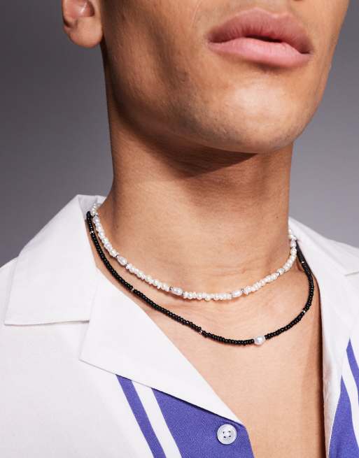 ASOS DESIGN – 2er-Pack Perlenketten aus künstlichen Süßwasserperlen und in Schwarz