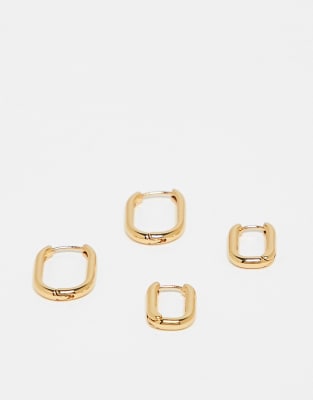 ASOS DESIGN - 2er-Pack rechteckige Creolen mit 14-karätiger Vergoldung-Goldfarben