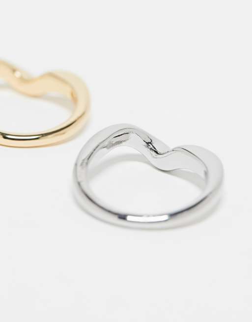 ASOS DESIGN – 2er-Pack Ringe im geschmolzenem Design in verschiedenen Metallarten, 3 von 4