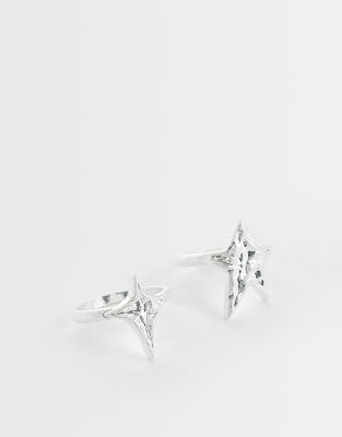 Er-Pack Ringe in getragener Silberoptik mit abstraktem geschmolzenem Stern-Design Silber M-L
