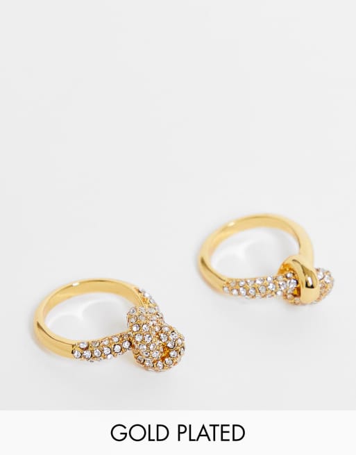 ASOS DESIGN– 2er-Pack Ringe mit 14-karätiger Vergoldung und Knoten-Design mit Schmucksteinen