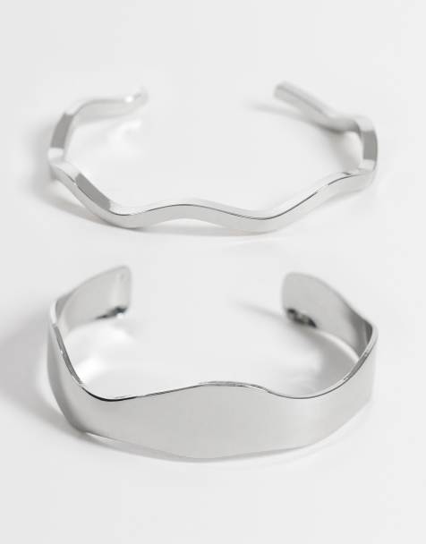 ASOS DESIGN 2er-Pack schlichte Armreifen in Silberoptik - view 1