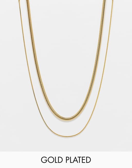 ASOS DESIGN – 2er-Pack schlichte Schlangenketten mit 14-Karat-Vergoldung 