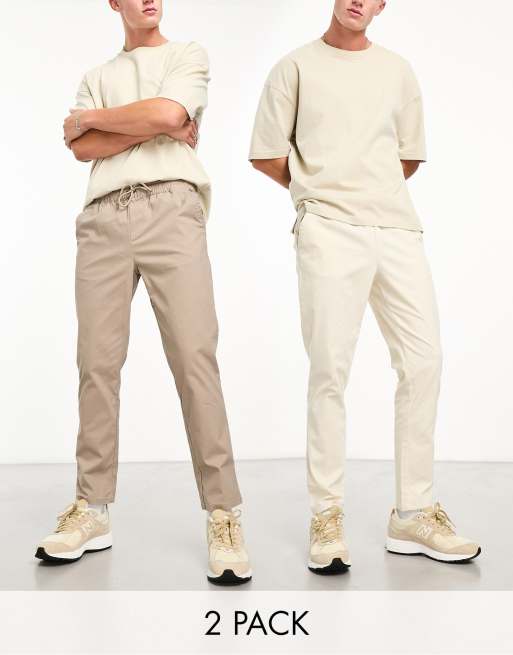 ASOS DESIGN – 2er-Pack schmal geschnittene Chinohose in Ecru und Hellbraun, Rabatt