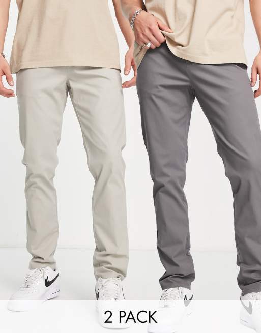ASOS DESIGN – 2er-Pack schmale Chinohosen in dunklem Stein und Anthrazit (Sparangebot)