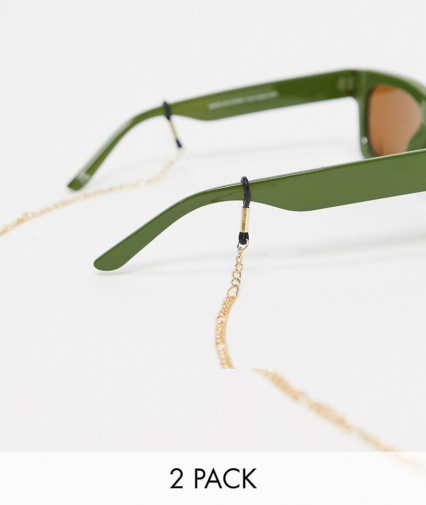 ASOS DESIGN – 2er-Pack schmale Figaro-Ketten für Sonnenbrillen in Silber- und Goldton-Mehrfarbig
