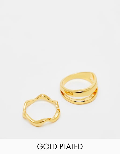 ASOS DESIGN – 2er-Pack Siegelringe mit 14-Karat-Vergoldung im welligen Design 