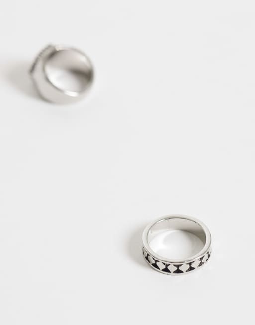 ASOS DESIGN 2er-Pack Siegelringe mit sechseckigem schwarzem Stein und Muster in Silber, 3 von 3