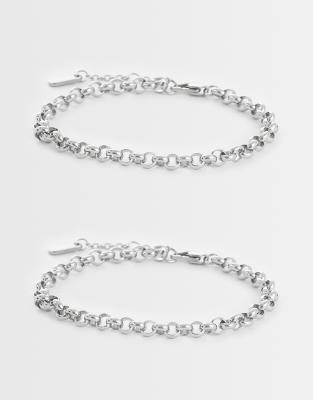 Er-Pack silberfarbene Armbänder aus wasserfestem Edelstahl in verdrehten Kordel- und Kettendesign Silber No Size