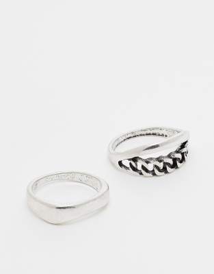 ASOS DESIGN – 2er-Pack silberfarbene Bandringe mit Gliederdesign - view 1