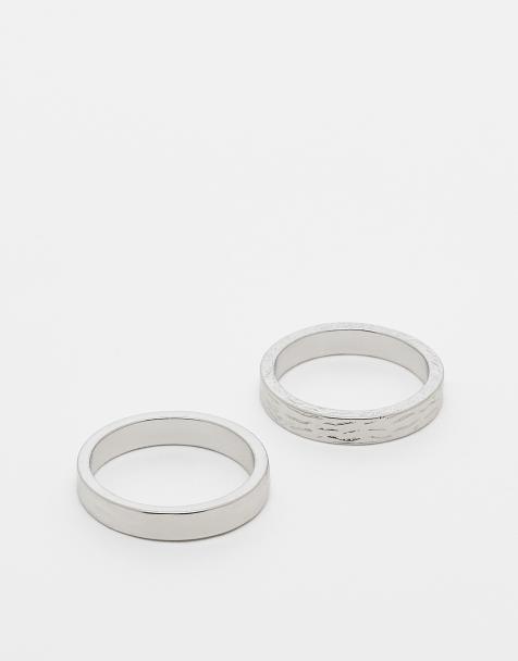 ASOS DESIGN – 2er-Pack silberfarbene Bandringe mit Struktur - view 1