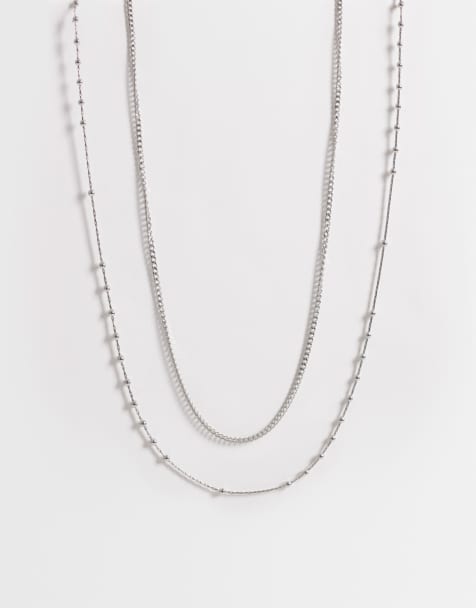 ASOS DESIGN – 2er-Pack silberfarbene Halsketten aus wasserfestem Edelstahl im Kugel- und Panzerkettendesign - view 1