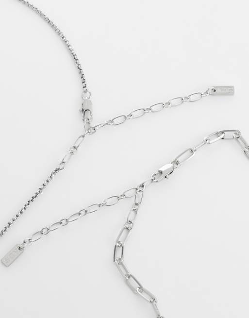 ASOS DESIGN – 2er-Pack silberfarbene Halsketten mit offenen Gliedern und Seildesign, 3 von 4
