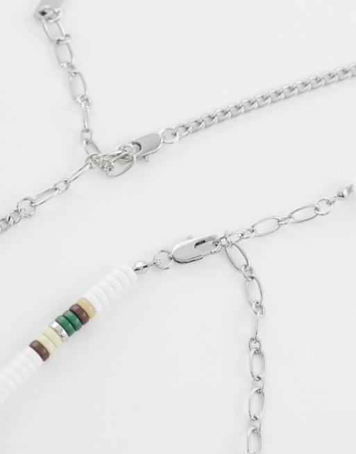 ASOS DESIGN – 2er-Pack silberfarbene Halsketten mit Perlendesign und Sonnenanhänger, 3 von 4