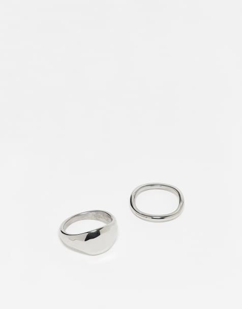ASOS DESIGN – 2er-Pack silberfarbene Ringe aus wasserfestem Edelstahl mit klobigem und schmalem Design in geschmolzener Optik - view 1