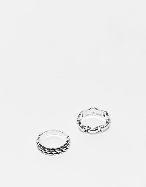 ASOS DESIGN – 2er-Pack silberfarbene Ringe im Ketten- und Flechtdesign - view 1
