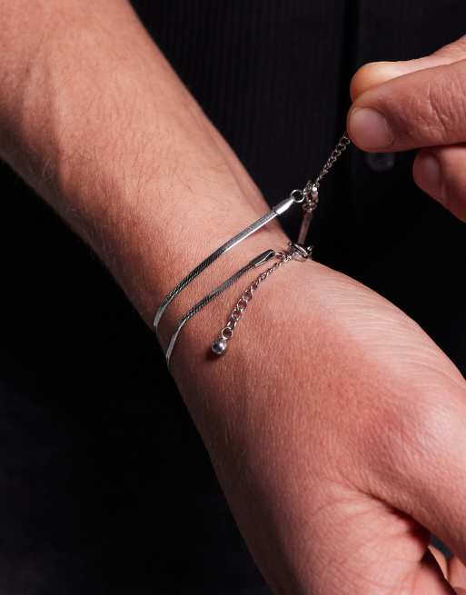 ASOS DESIGN – 2er-Pack silberfarbene Schlangenketten-Armbänder aus wasserfestem Edelstahl  , 3 von 3