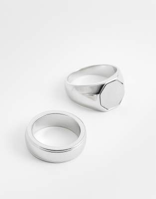 Er-Pack silberfarbene Siegelringe aus wasserfestem Edelstahl mit achteckigem Design und gebürsteter Oberfläche Silber M-L