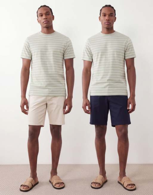 ASOS DESIGN – 2er-Pack Slim-Fit-Chinoshorts in Marineblau und Steinbeige, 2 von 5