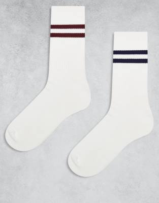 ASOS DESIGN – 2er-Pack Socken in Creme mit Streifen - view 1
