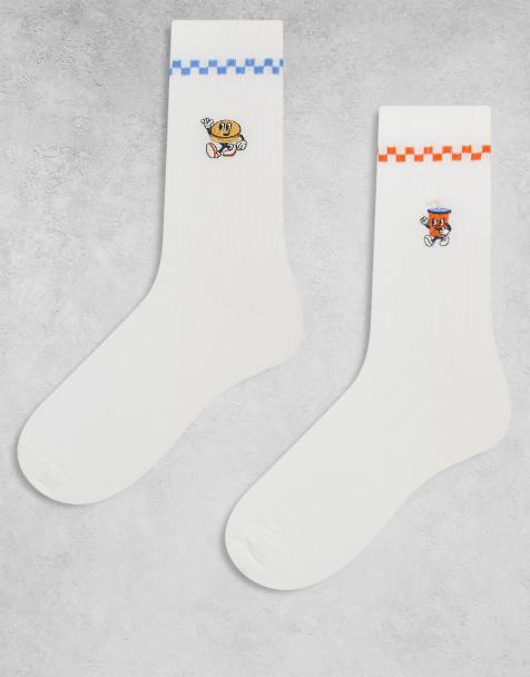 ASOS DESIGN – 2er-Pack Socken in Ecru mit Fastfoodfiguren-Grafik - view 1