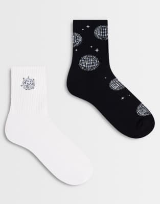 Er-Pack Socken in verschiedenen Farben mit Discokugel-Motiv-Mehrfarbig Mehrfarbig 37-42