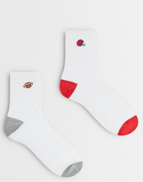 ASOS DESIGN – 2er-Pack Socken in Weiß mit American-Football-Grafik - view 1