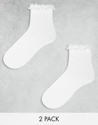 ASOS DESIGN - 2er-Pack Socken in Weiß mit Rüschenkante