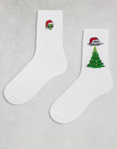 ASOS DESIGN – 2er-Pack Socken in Weiß mit weihnachtlichen Weltraum-Motiven - view 1