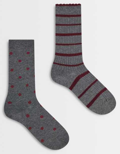 ASOS DESIGN 2er-Pack Socken mit Punkt- und Streifenmuster in Grau und Burgunderrot - view 1