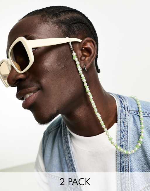 ASOS DESIGN – 2er-Pack Sonnenbrillenketten aus Kunstperlen und jadefarbenen Steinsplittern 