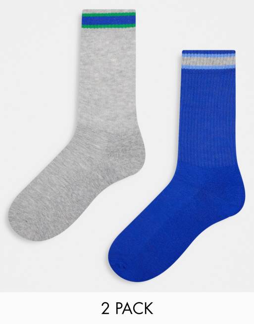ASOS Design – 2er-Pack Sportsocken mit Knöchelstreifen in Blau und Weiß