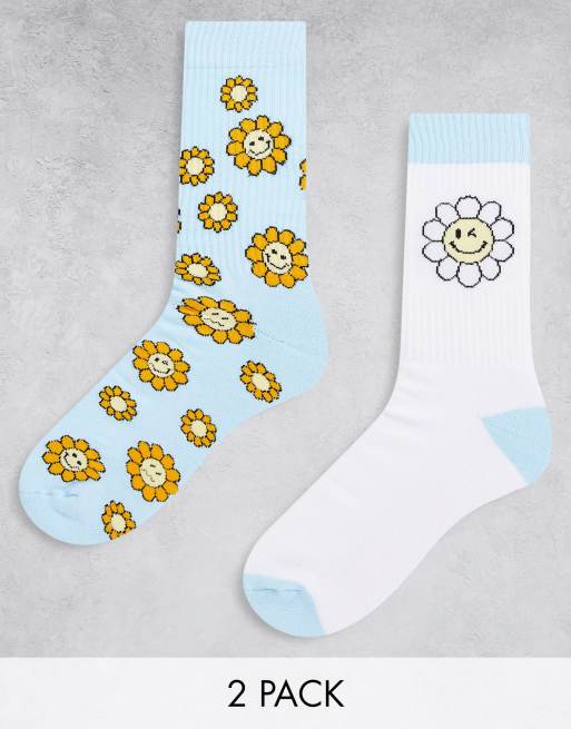 ASOS DESIGN – 2er-Pack Sportsocken mit Smiley-Blumen
