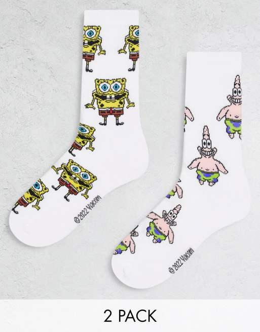 ASOS DESIGN – 2er-Pack Sportsocken mit SpongeBob und Patrick AOP