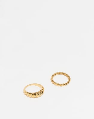 ASOS DESIGN - 2er-Pack strukturierte Ringe mit 14-Karat-Vergoldung-Goldfarben