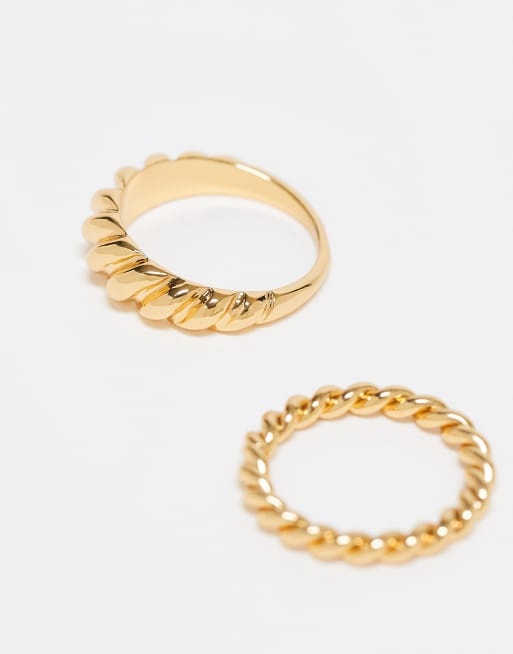 ASOS DESIGN – 2er-Pack strukturierte Ringe mit 14-Karat-Vergoldung, 2 von 3