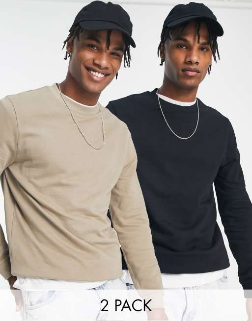 ASOS DESIGN – 2er-Pack Sweatshirts in Beige/Schwarz