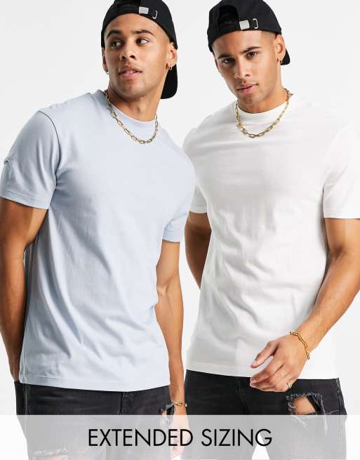 ASOS DESIGN – 2er-Pack T-Shirts in Blau und Weiß mit Rundhalsausschnitt