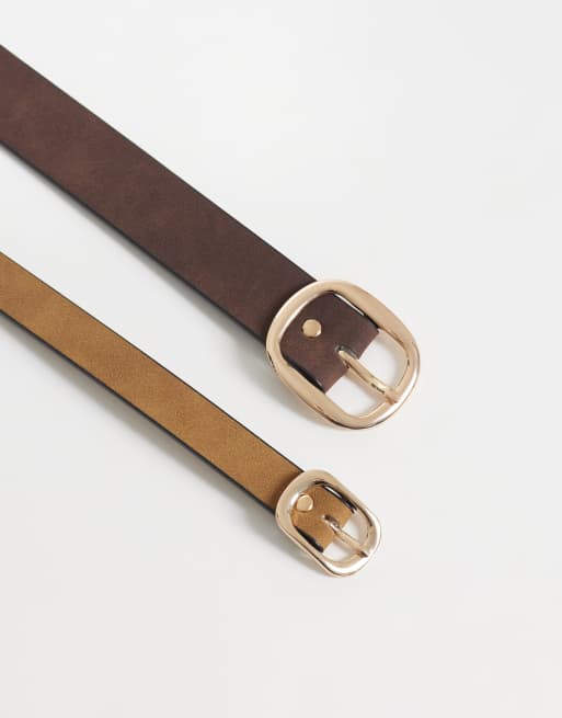 ASOS DESIGN – 2er-Pack Taillen- und Hüftgürtel in Hellbraun und Schokobraun, 3 von 3