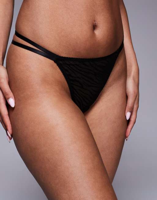 ASOS DESIGN – 2er-Pack Tangas aus Spitze in Braun mit Animalprint und Doppel-Riemchen, 2 von 4
