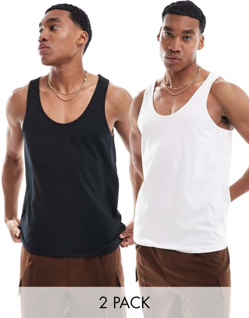 ASOS DESIGN – 2er-Pack Trägertops in Schwarz und Weiß