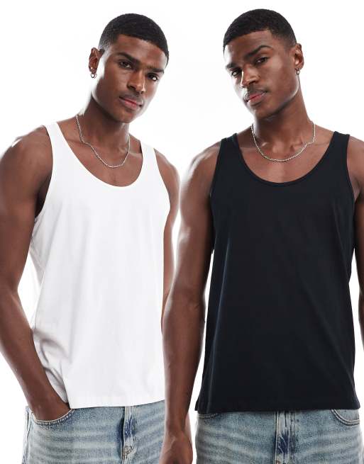 ASOS DESIGN – 2er-Pack Trägertops in Schwarz und Weiß