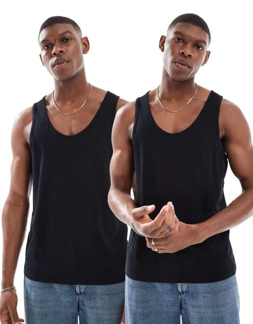 ASOS DESIGN – 2er-Pack Trägertops in Schwarz