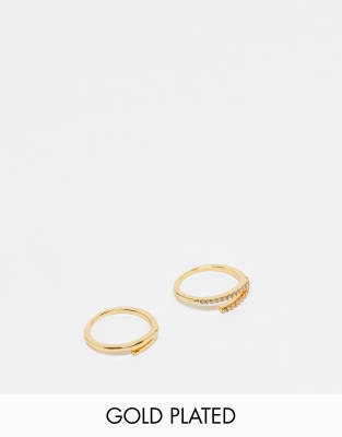 ASOS DESIGN - 2er-Pack Wickelringe in Gold mit 14-Karat-Vergoldung-Goldfarben