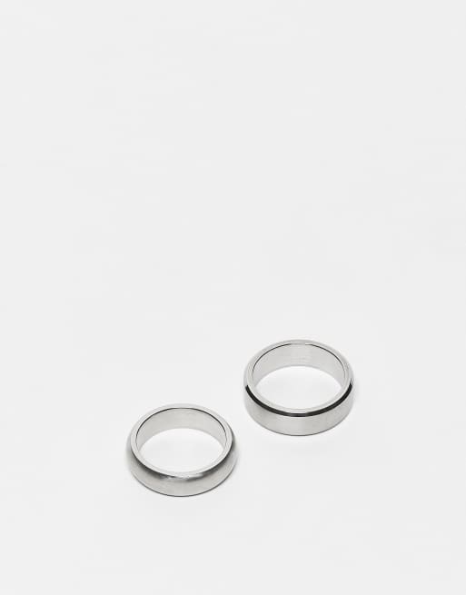 ASOS DESIGN – 2er-Set Bandringe aus wasserfestem Edelstahl in polierter Silberoptik