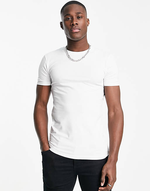– Rundhalsausschnitt Weiß und | ASOS Muskel-T-Shirts in DESIGN mit 2er-Set ASOS Cremeweiß