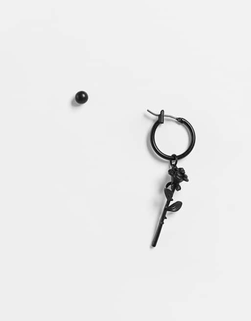 ASOS DESIGN – 2er-Set Ohrringe mit Rose-Hänger und Stecker in Mattschwarz